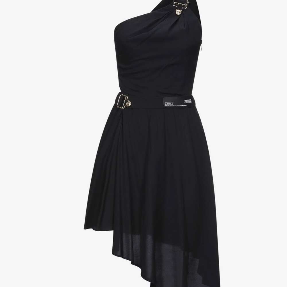 Versace Jeans Couture One-Shoulder Black Dress • Size 8 • Made in Italy